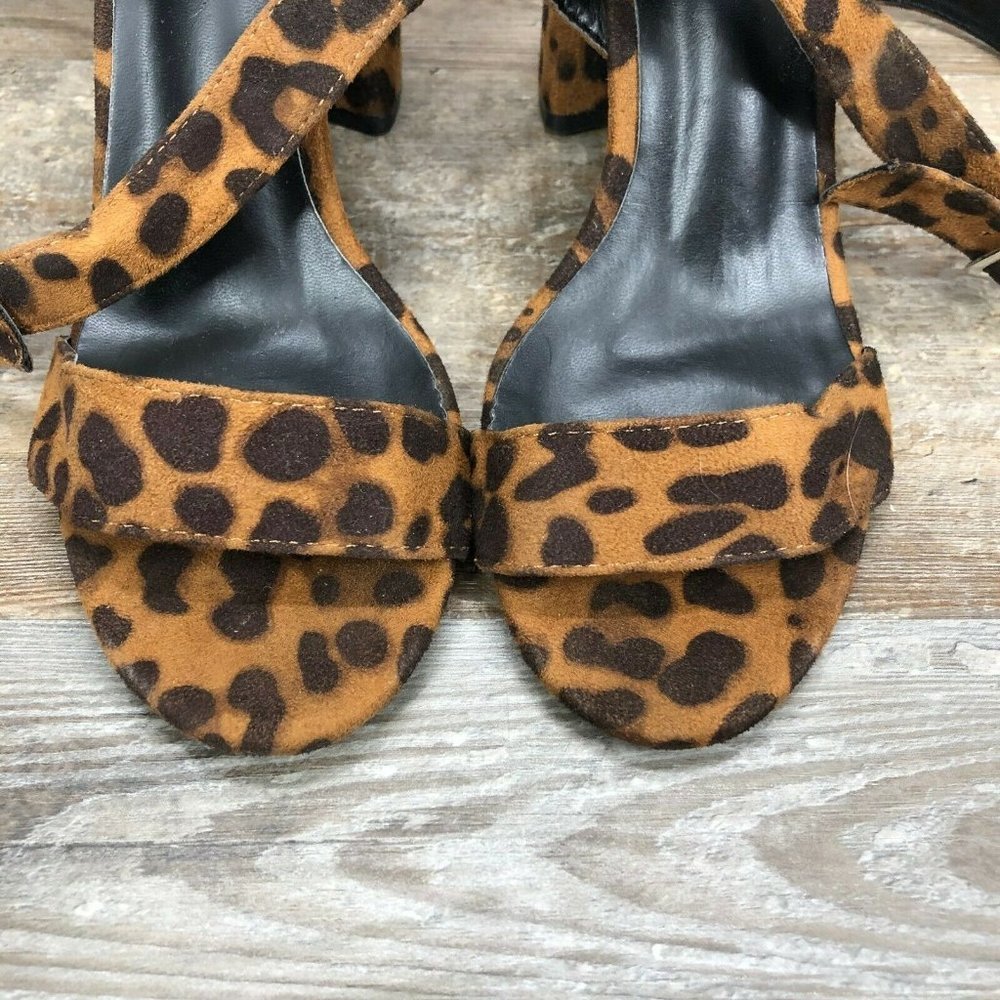 Boohoo Block Heel Leopard Print Sandals Wrap Ankl… - image 5
